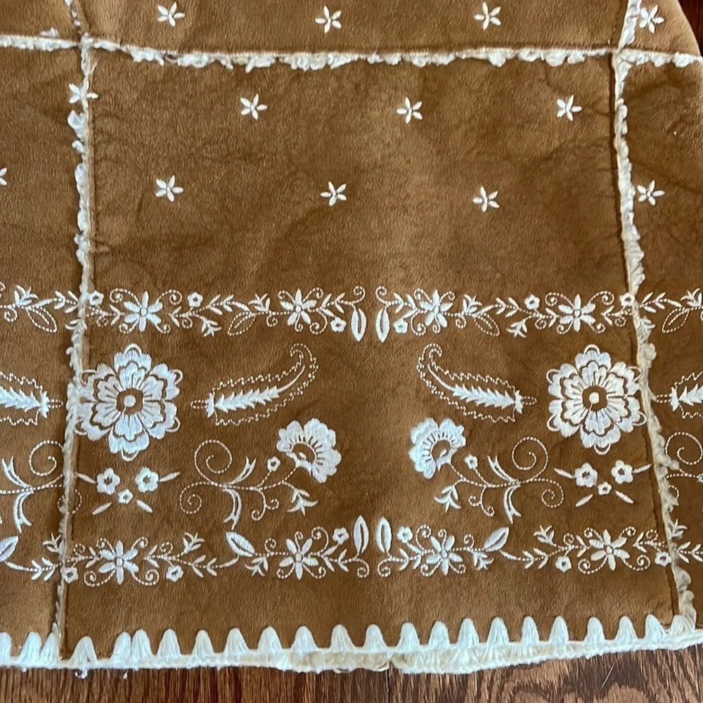 BABY GAP girls faux suede sherpa embroidery hooded coat boho camel brown 12-18M